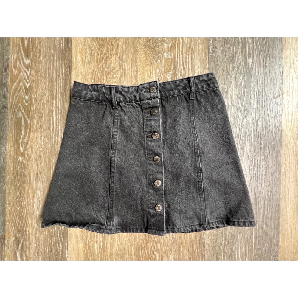 Forever 21 Denim Mini Skirt Womens 25 Black Button Front A-Line Skirt